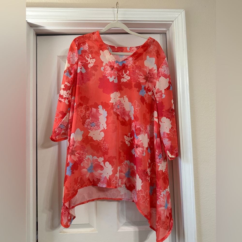 Floral Sheer Red Women's Top